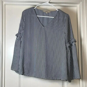 Loft (Petites) Women's Black & White Striped Blouse - Size MP